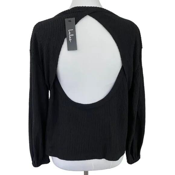 Lulus Jack of All Trades Cutout Back Waffle Sweater XS/Extra Small Black NWT USA - Picture 1 of 6